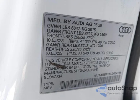 2020 Audi Rs Q8 Tfsi Quattro Tiptronic from USA, damaged, VIN WU1ARBF1XLD024148